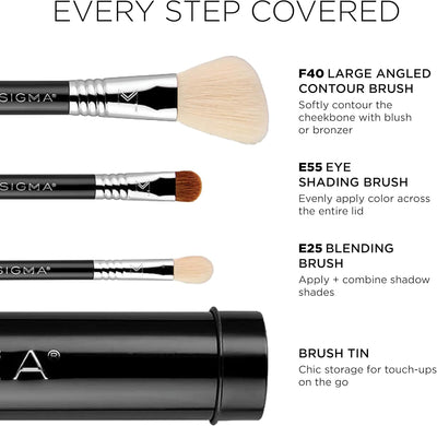 Sigma Beauty Essential Trio Brush Set - Synthetic Face & Eye Brushes, Vegan & Cruelty-Free - 3 Pieces