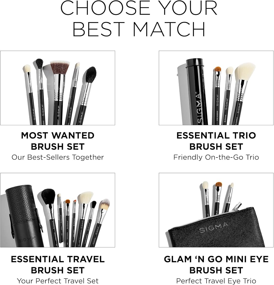 Sigma Beauty Essential Trio Brush Set - Synthetic Face & Eye Brushes, Vegan & Cruelty-Free - 3 Pieces