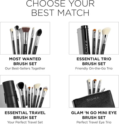Sigma Beauty Essential Trio Brush Set - Synthetic Face & Eye Brushes, Vegan & Cruelty-Free - 3 Pieces
