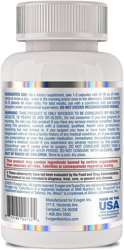 Evogen Nutrition Super Dry Water Loss Capsules - 45 Count - Image 3