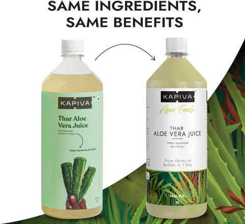 Kapiva Thar Aloe Vera Juice (with Pulp) | Rejuvenates Skin and Hair | Natural Juice for Skin Care | No Added Sugar (1L)