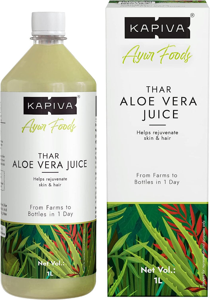 Kapiva Thar Aloe Vera Juice (with Pulp) | Rejuvenates Skin and Hair | Natural Juice for Skin Care | No Added Sugar (1L)