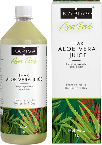 Kapiva Thar Aloe Vera Juice (with Pulp) | Rejuvenates Skin and Hair | Natural Juice for Skin Care | No Added Sugar (1L)