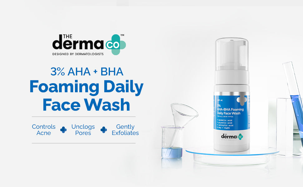 The Derma Co 3% AHA BHA Foaming Cleanser - 100ml for Acne-Prone Skin - 1