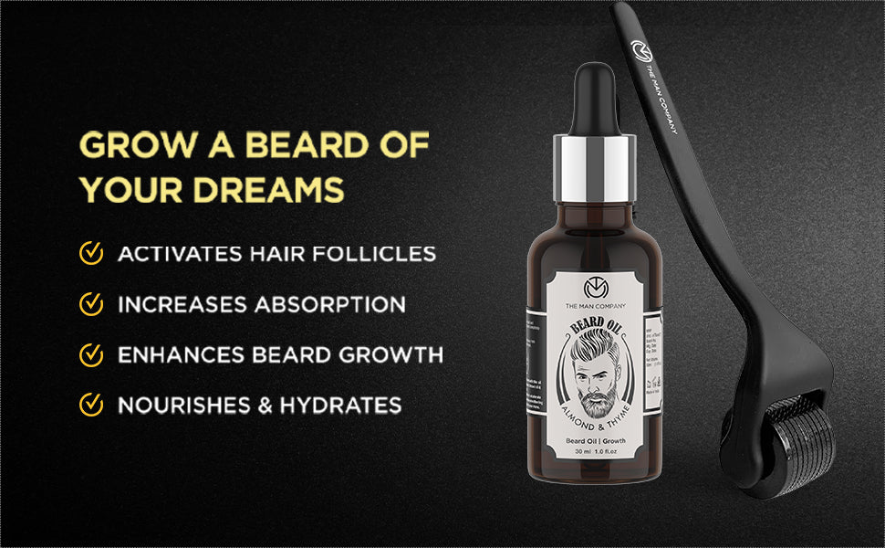 The Man Company Beard Oil with Almond & Thyme and Derma Roller - 30ml - 1