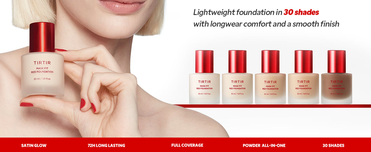 TIRTIR Mask Fit Red Foundation - Satin Finish, Long-Lasting, Hydrating - 1.01 Fl Oz - 2