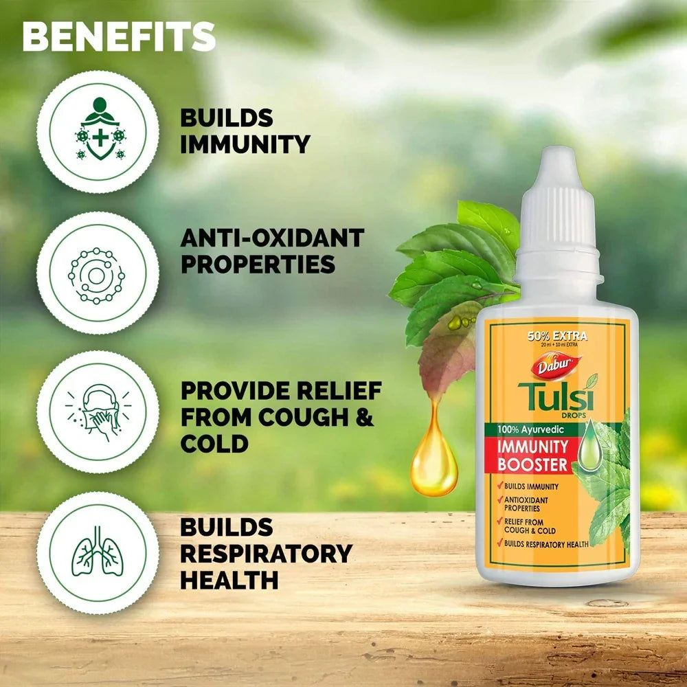 Dabur Tulsi Drops for Immune Support - Herbal Remedy, 30 mL - Image 2
