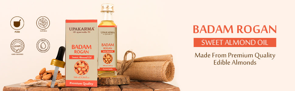 Upakarma Ayurveda Badam Rogan Sweet Almond Oil, 100ml - Hair & Skin Care - 1