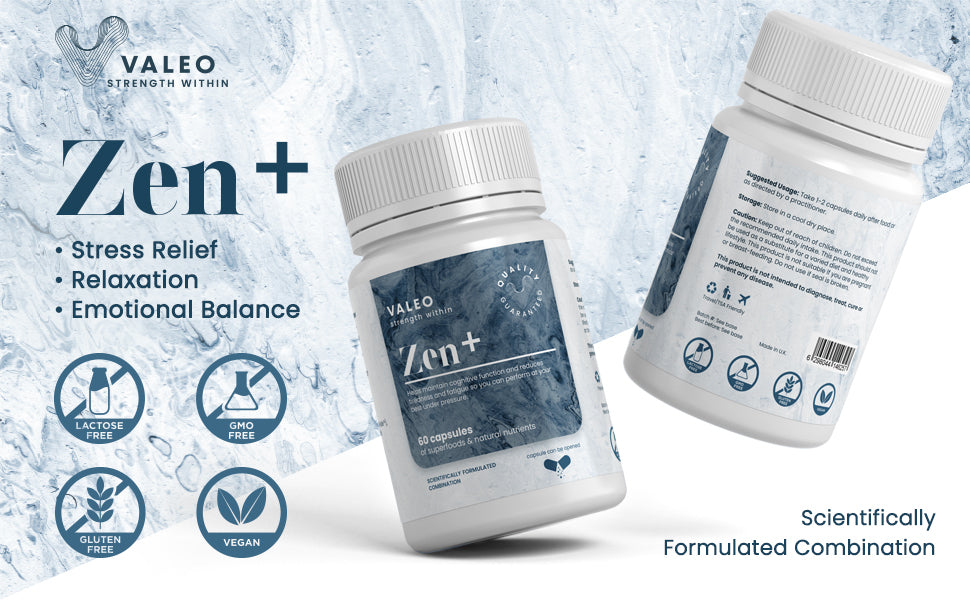 Valeo Zen+ Vegan Capsules - Magnesium & L-Theanine Support, 60 Pack - 1