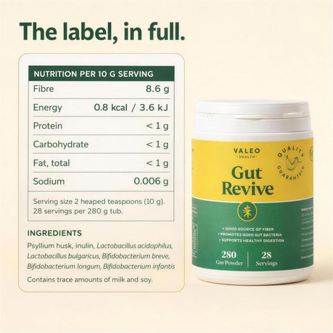 Valeo Gut Revive | Gut Cleanse for Women & Men | Prebiotics, Probiotics & Fiber for Digestive Health - 280g Powder