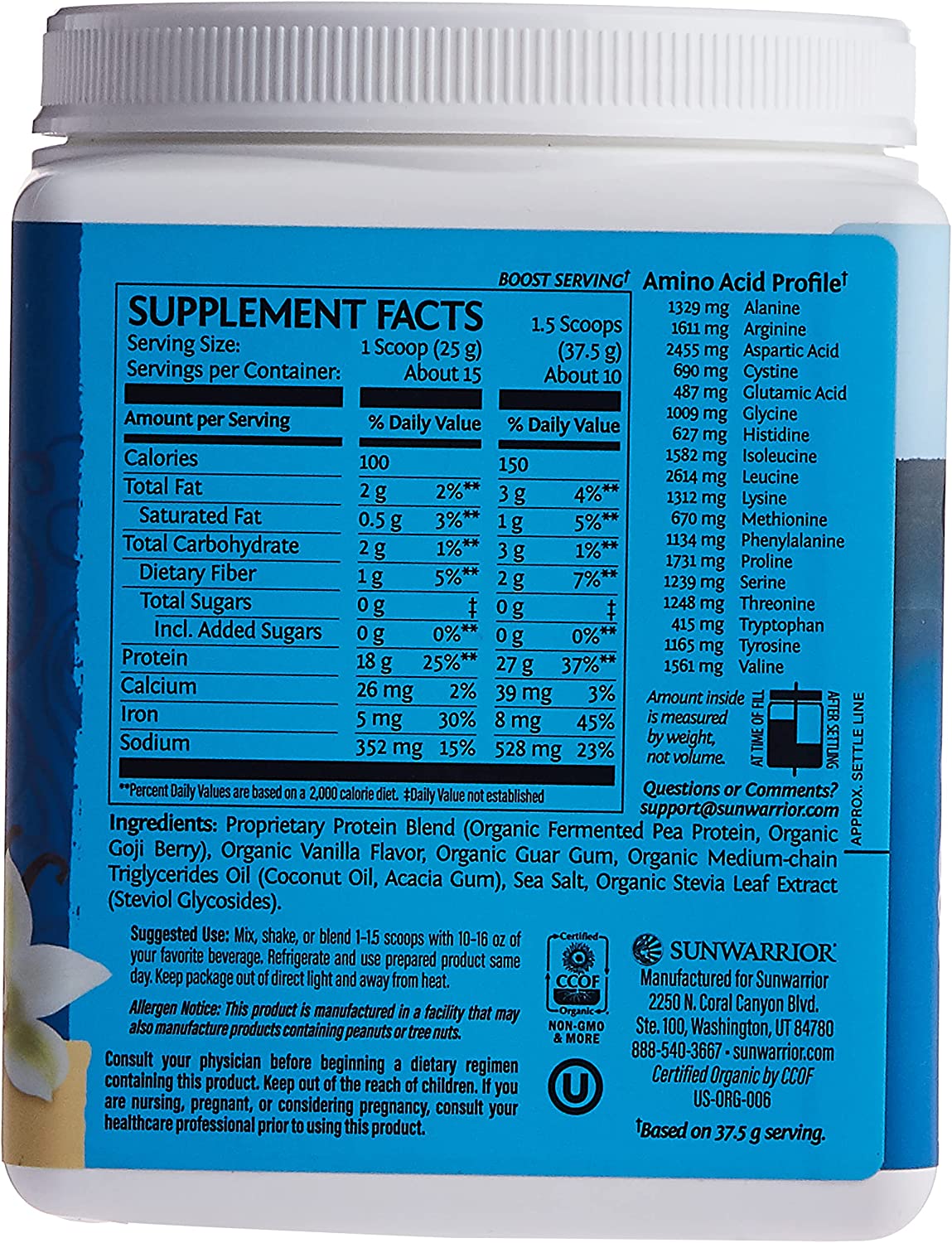 Sunwarrior Protein Warrior Blend - Vanilla, 375g Powder - Image 3