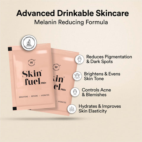 مكمل غذائي Wellbeing Nutrition Skin Fuel Pro+ بنكهة برتقال فالنسيا، 28 كيسًا في العبوة