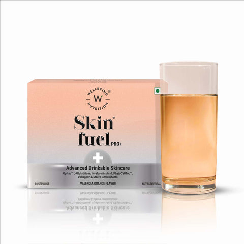 مكمل غذائي Wellbeing Nutrition Skin Fuel Pro+ بنكهة برتقال فالنسيا، 28 كيسًا في العبوة