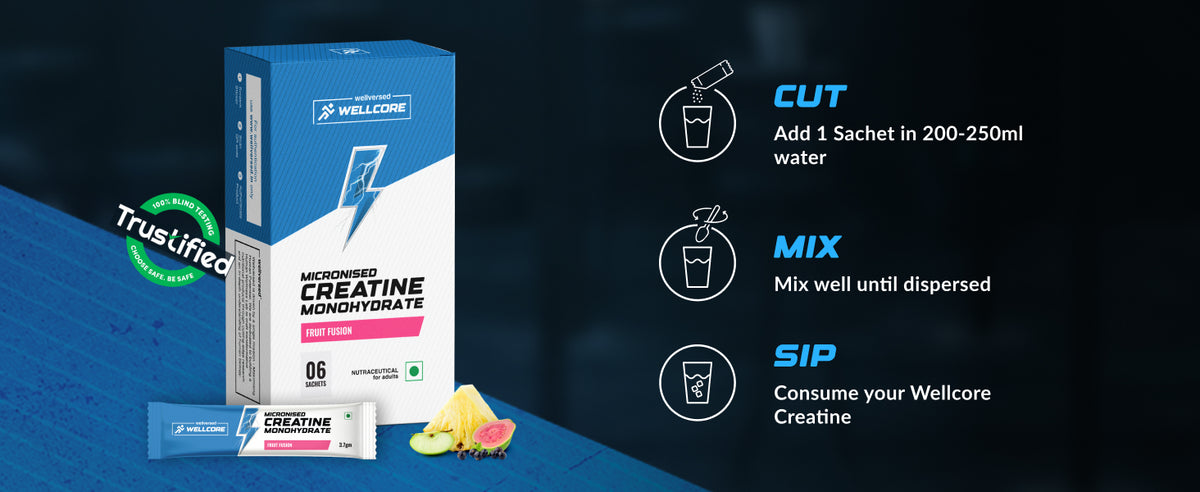Wellcore Micronised Creatine Monohydrate Powder - Fruit Fusion, 3.7g Sachets x 6 - 6