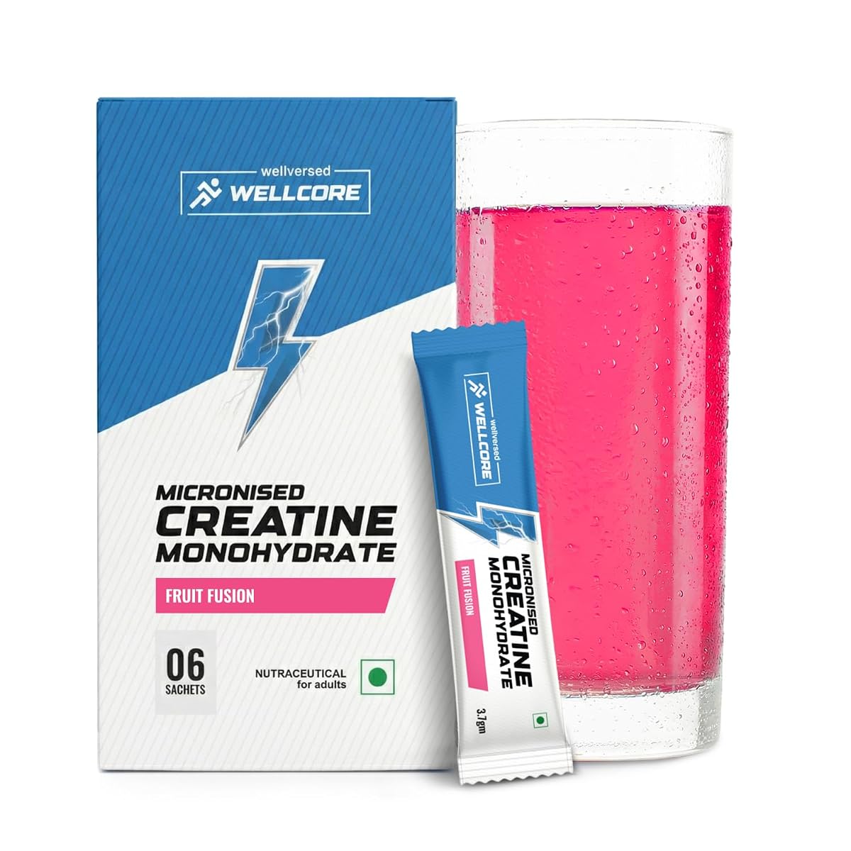 Wellcore Micronised Creatine Monohydrate Powder - Fruit Fusion, 3.7g Sachets x 6