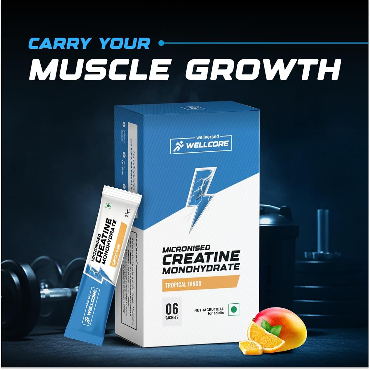 Wellcore Micronised Creatine Powder Sachets, Fruit Fusion Flavour - Pack of 6