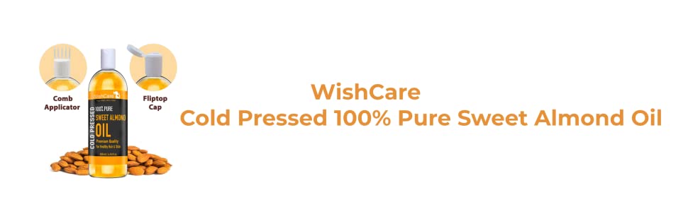 WishCare Sweet Almond Oil - Pure Cold Pressed for Hair & Skin - 200ml - 1
