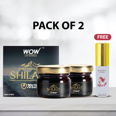 Wow Life Science Himalayan Shilajit 75% Fulvic Acid 20g(Pack of 2) and FREE Star Spark Delay Spray for men 12 ml