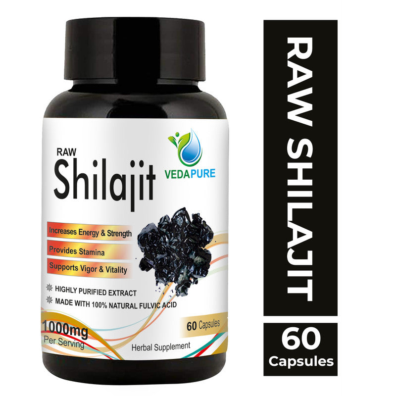 VedaPure Raw Shilajit 60 Capsules - Pure Natural Shilajit