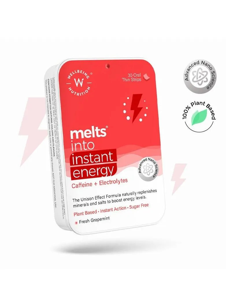 Melts Instant Energy 100% Plant Based Green Tea Caffeine, 30 Oral Strips