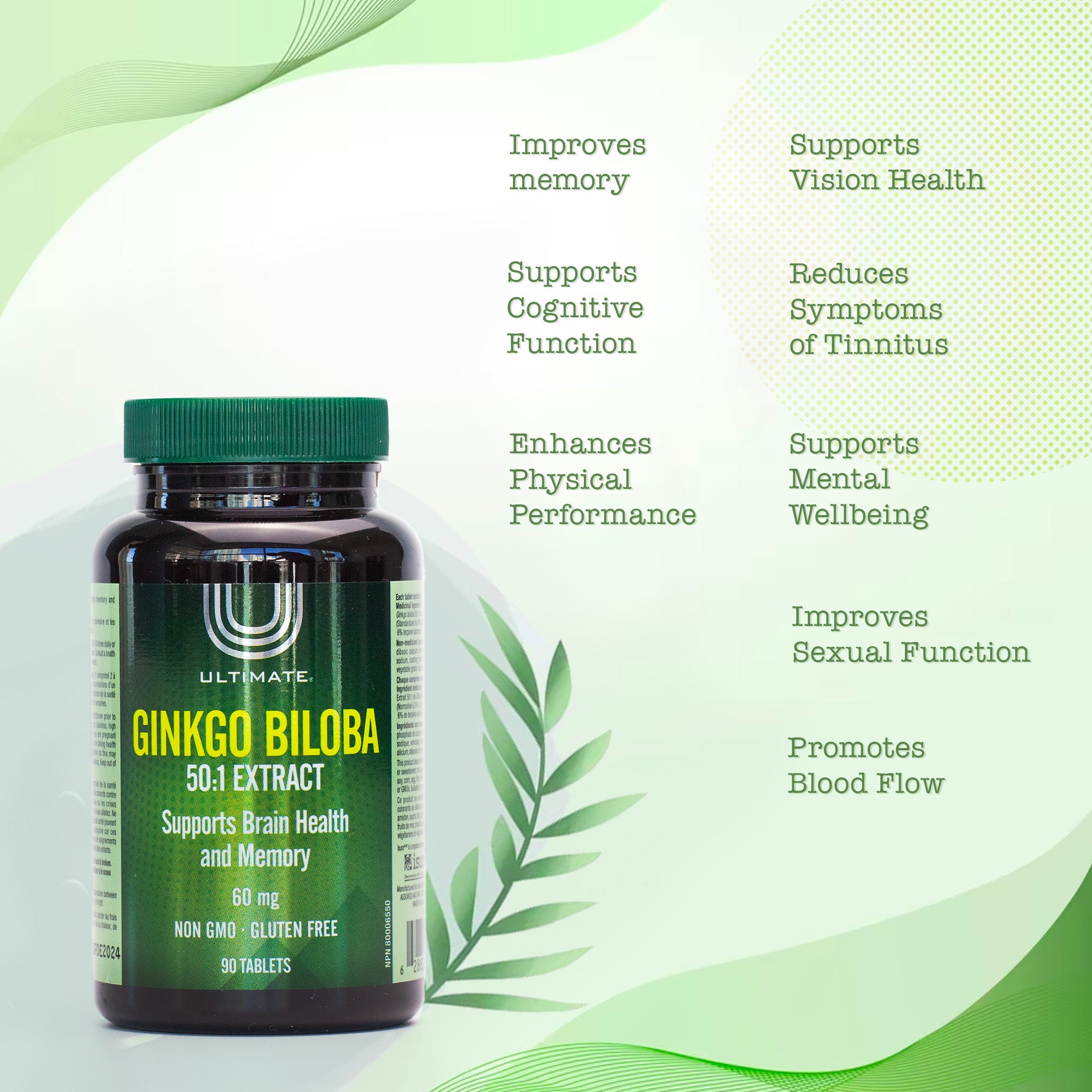 Ultimate Ginkgo Biloba 60 mg 90 tablets - Brain Health and Memory