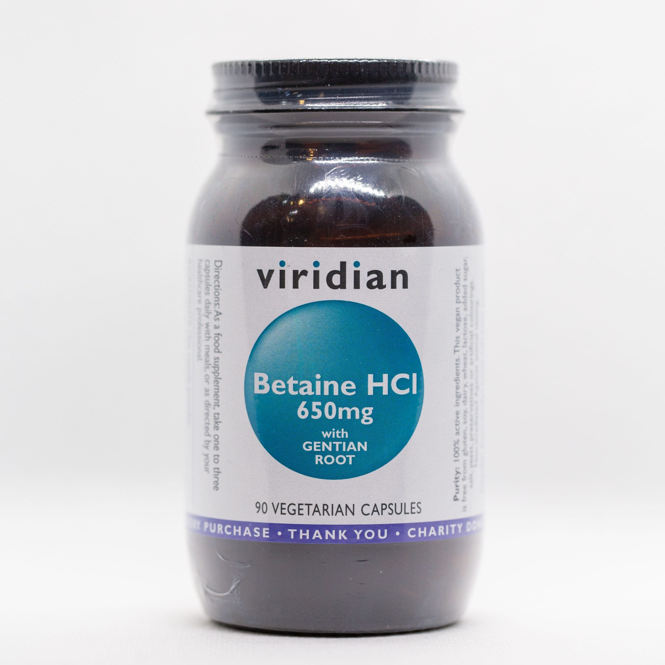 Viridian Betaine HCl 650mg with Gentian Veg Caps