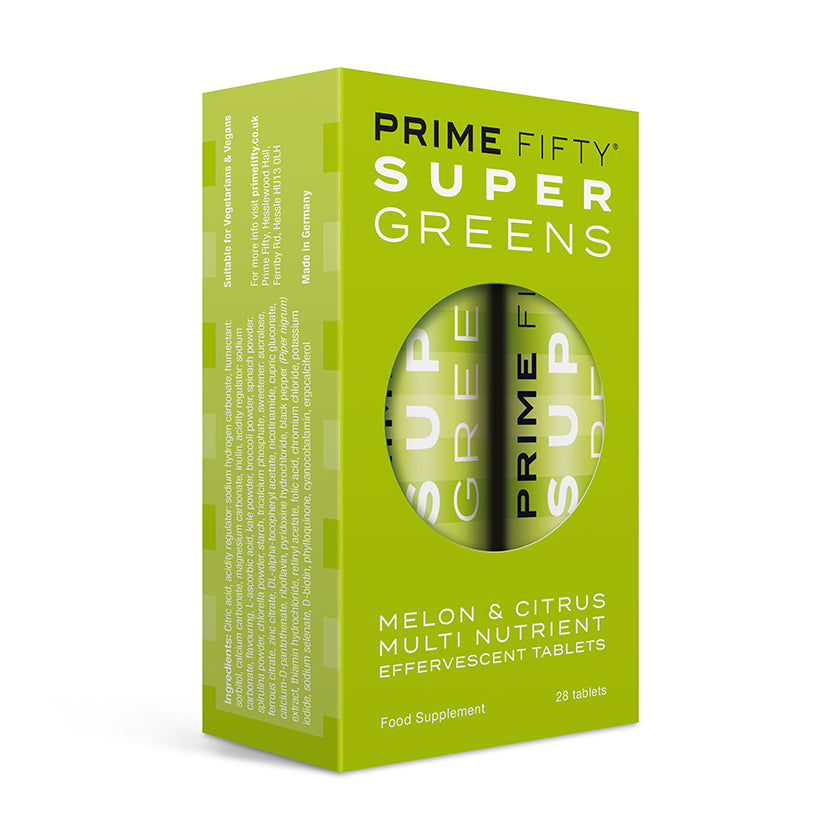 PRIME FIFTY Super Greens - High Absorption Superfood | Patent Pending Easy to Use Effervescent Tablets for Energy, Immunity | 28 Tabs | Pack of 2