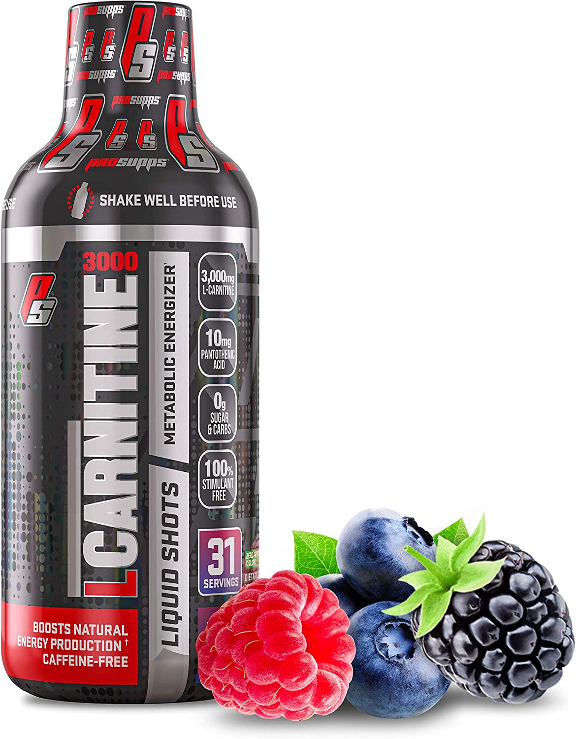 ProSupps L-Carnitine 3000 Stimulant Free Liquid Shots for Men and Women (31 Servings, Berry)