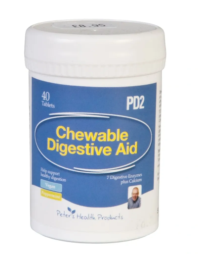 Vegetarian Chewable Digestive Aid Tablets- Supports Healthy Digestion, 40 Tabs