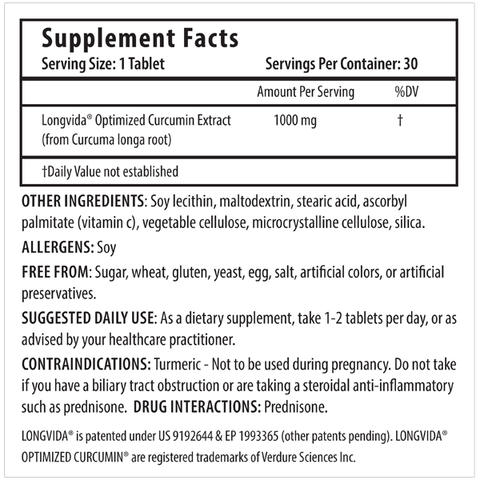 Optimized Curcumin Longvida 1000 mg, 60 Tabs