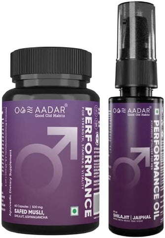 AADAR PerforMANce Pack | Ayurvedic Strength and Performance Booster for Men (60 Capsules) & Ayurvedic Power Oil for Men (30 ml)