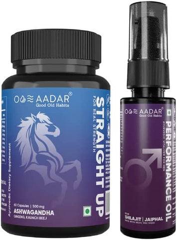 AADAR Ayurvedic Performance Oil & Straight Up Capsule for real strength & Boost Energy | (60 Capsules + 30 ml)