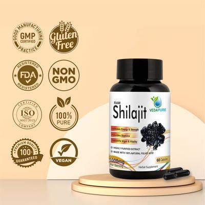 VedaPure Raw Shilajit 60 Capsules - Pure Natural Shilajit