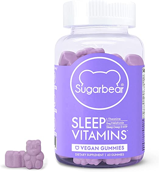 SugarBear Sleep Vitamins, Vegan Gummy Vitamins with Melatonin, 5-HTP, Magnesium, L-Theanine, Valerian Root, Lemon Balm