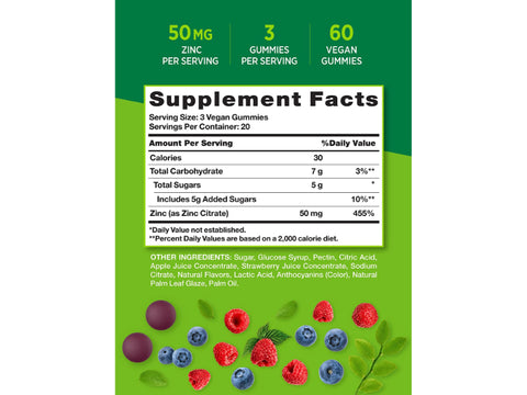 Nature's Truth Zinc Gummies 50mg, 60 Count